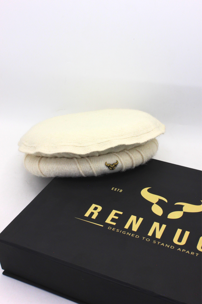 Luxury Hand Made Pure Woolen Off White Authentic Chitrali Pakol Cap by Rennuce