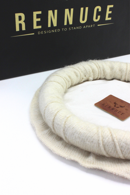 Luxury Hand Made Pure Woolen Off White Authentic Chitrali Pakol Cap by Rennuce