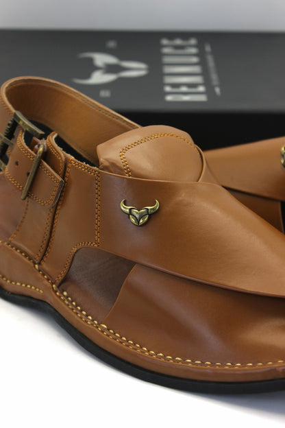 Luxury Tan Coloured Authentic Peshawari Chappal by Rennuce