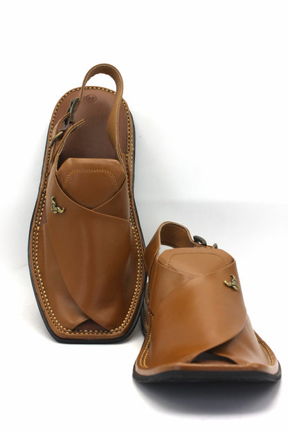 Luxury Tan Coloured Authentic Peshawari Chappal by Rennuce