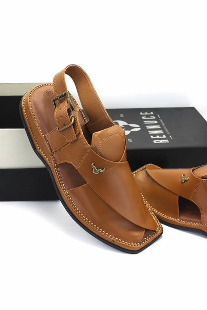 Luxury Tan Coloured Authentic Peshawari Chappal by Rennuce
