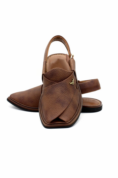 Luxury Traditional Brown Granular Authentic Peshawari Chappal by Rennuce