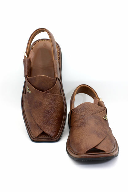 Luxury Traditional Brown Granular Authentic Peshawari Chappal by Rennuce