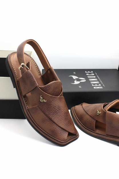 Luxury Traditional Brown Granular Authentic Peshawari Chappal by Rennuce