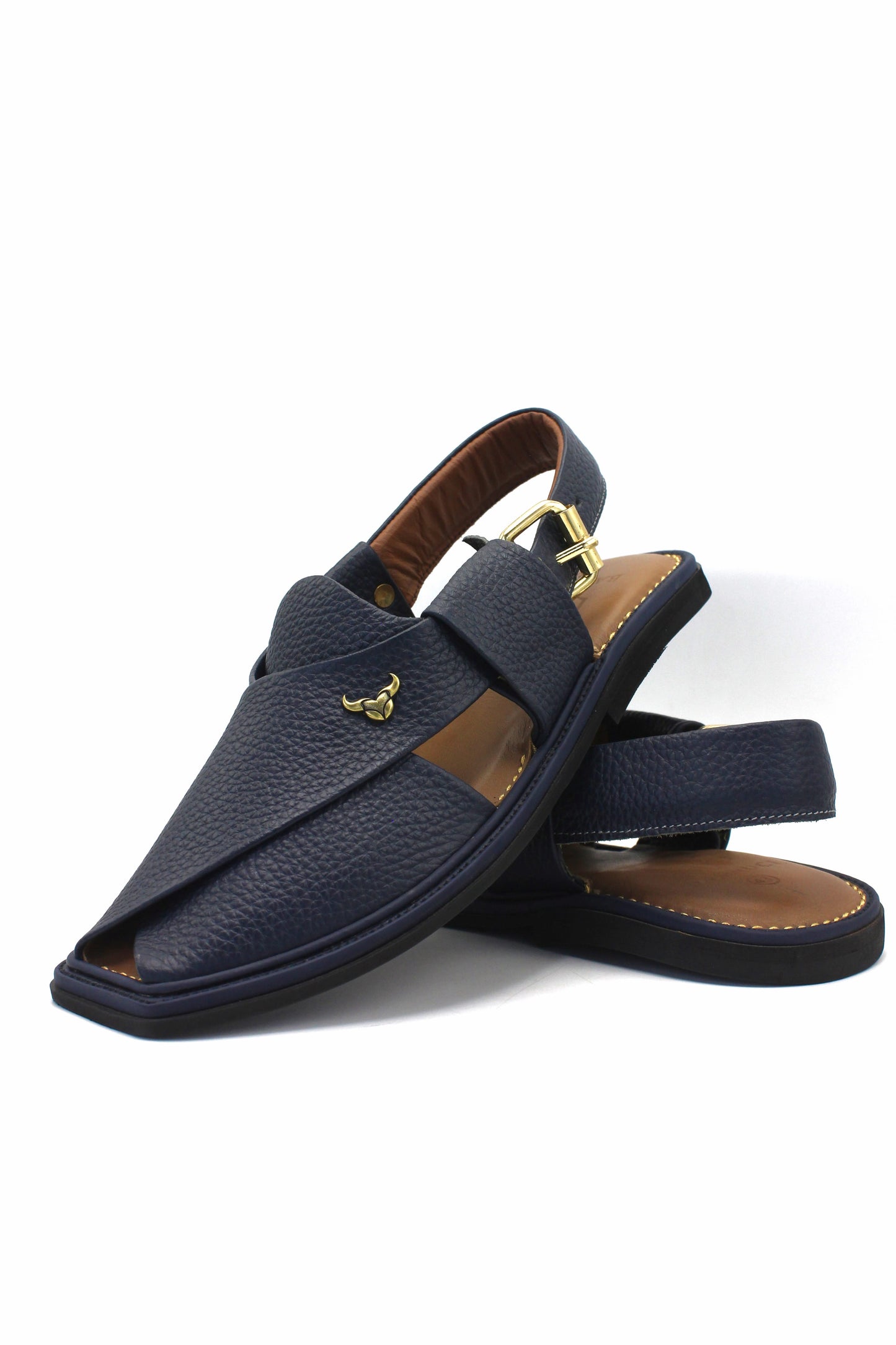 Luxury Traditional Dark Blue Granular Peshawari Chappal by Rennuce