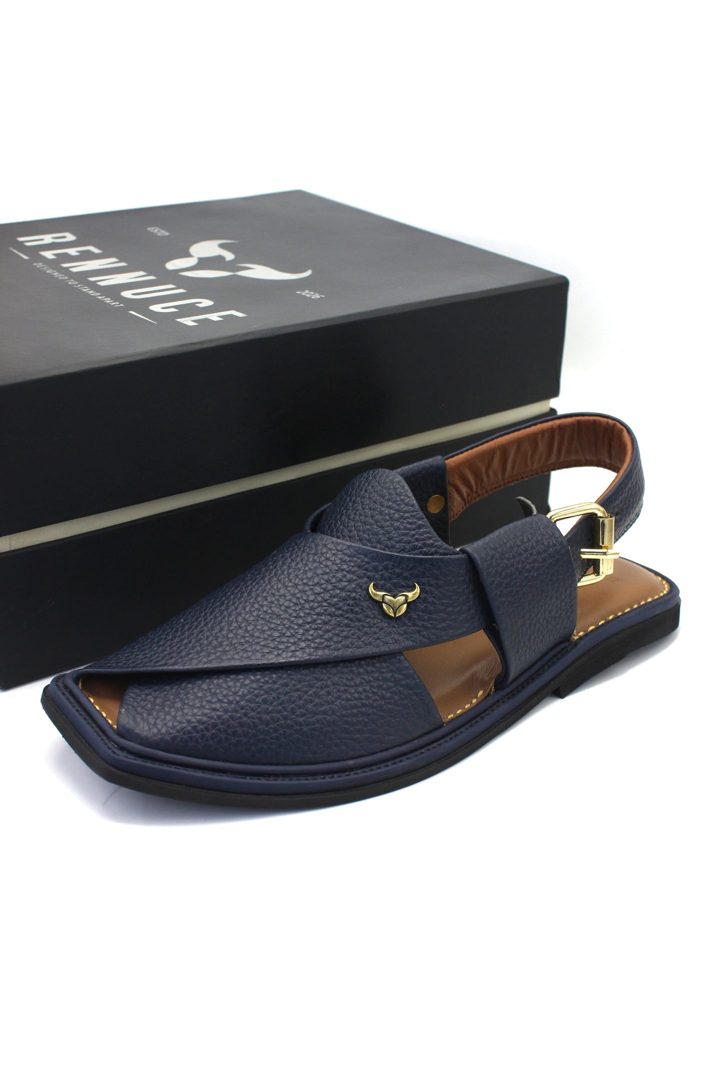 Luxury Traditional Dark Blue Granular Peshawari Chappal by Rennuce