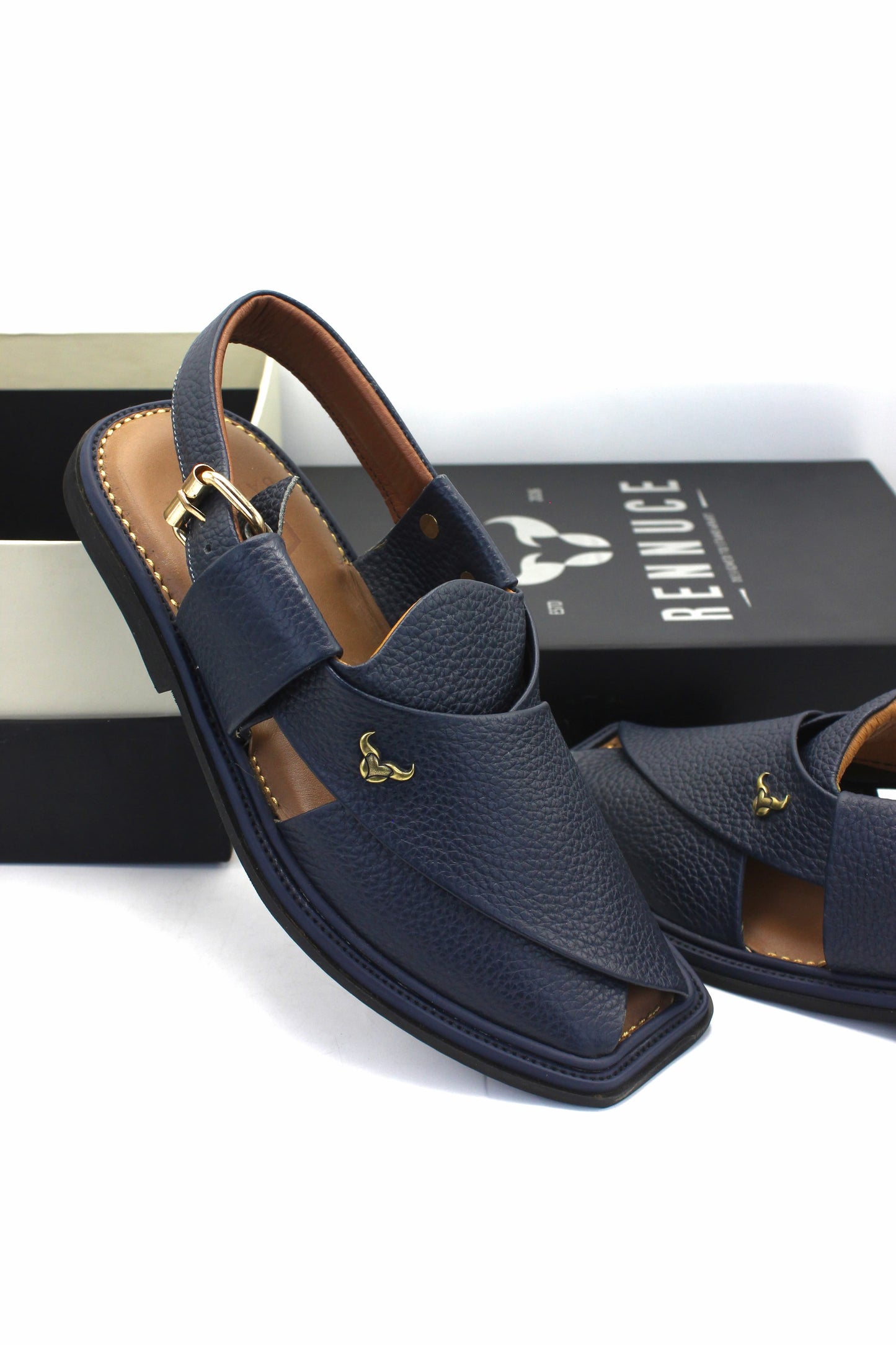Luxury Traditional Dark Blue Granular Peshawari Chappal by Rennuce