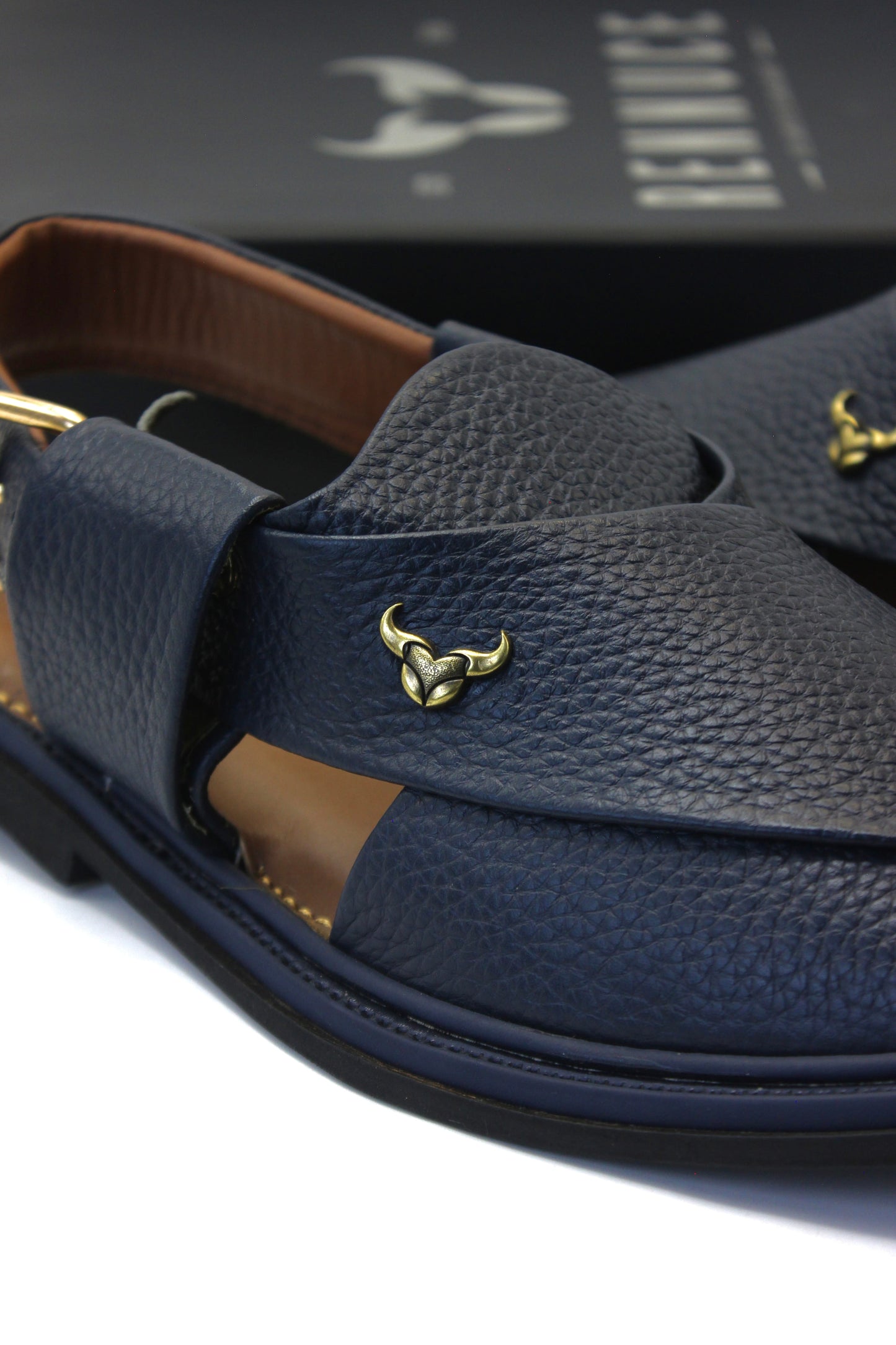Luxury Traditional Dark Blue Granular Peshawari Chappal by Rennuce