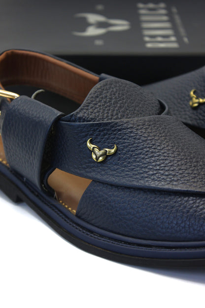 Luxury Traditional Dark Blue Granular Peshawari Chappal by Rennuce