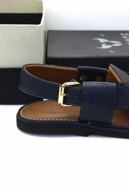 Luxury Traditional Dark Blue Granular Peshawari Chappal by Rennuce