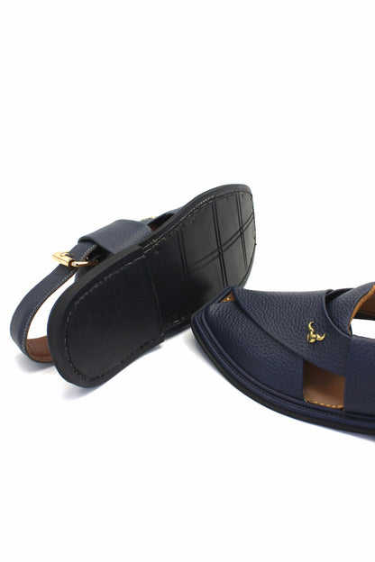 Luxury Traditional Dark Blue Granular Peshawari Chappal by Rennuce