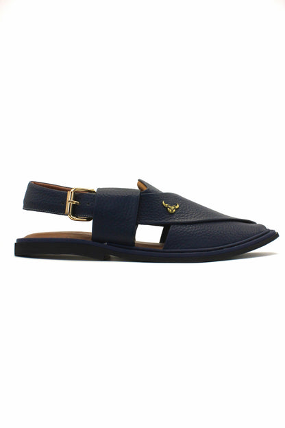 Luxury Traditional Dark Blue Granular Peshawari Chappal by Rennuce
