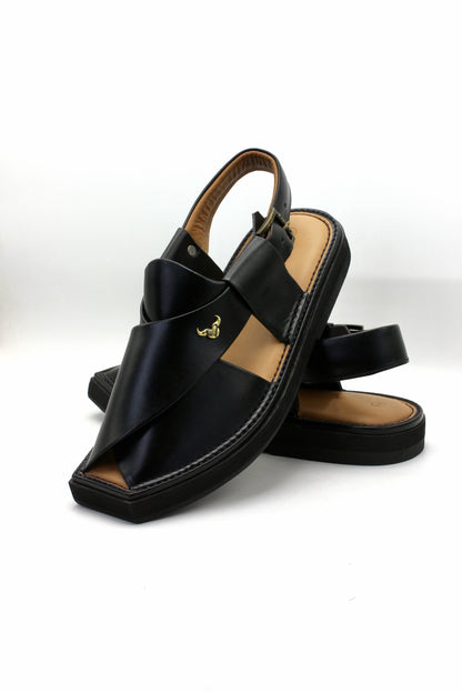Luxury Black Authentic Peshawari Kaptaan Chappal by Rennuce