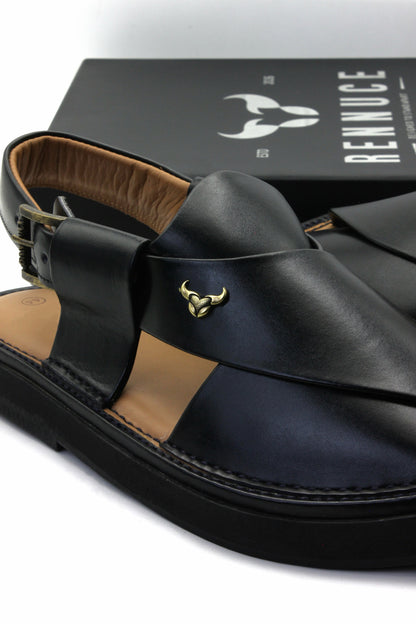 Luxury Black Authentic Peshawari Kaptaan Chappal by Rennuce