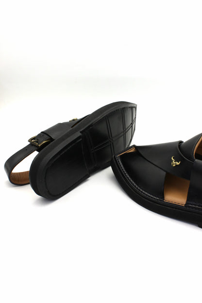 Luxury Black Authentic Peshawari Kaptaan Chappal by Rennuce