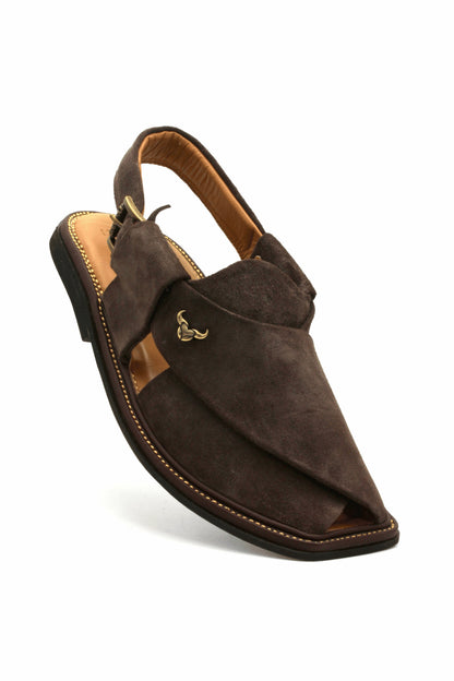 Luxury Dark Brown Suede Authentic Peshawari  Chappal by Rennuce