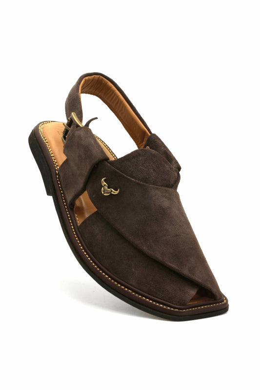 Luxury Dark Brown Suede Authentic Peshawari  Chappal by Rennuce