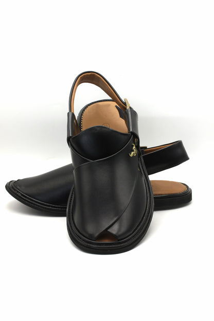 Luxury Round Black Authentic Peshawari Chappal by Rennuce