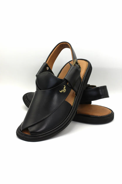 Luxury Round Black Authentic Peshawari Chappal by Rennuce