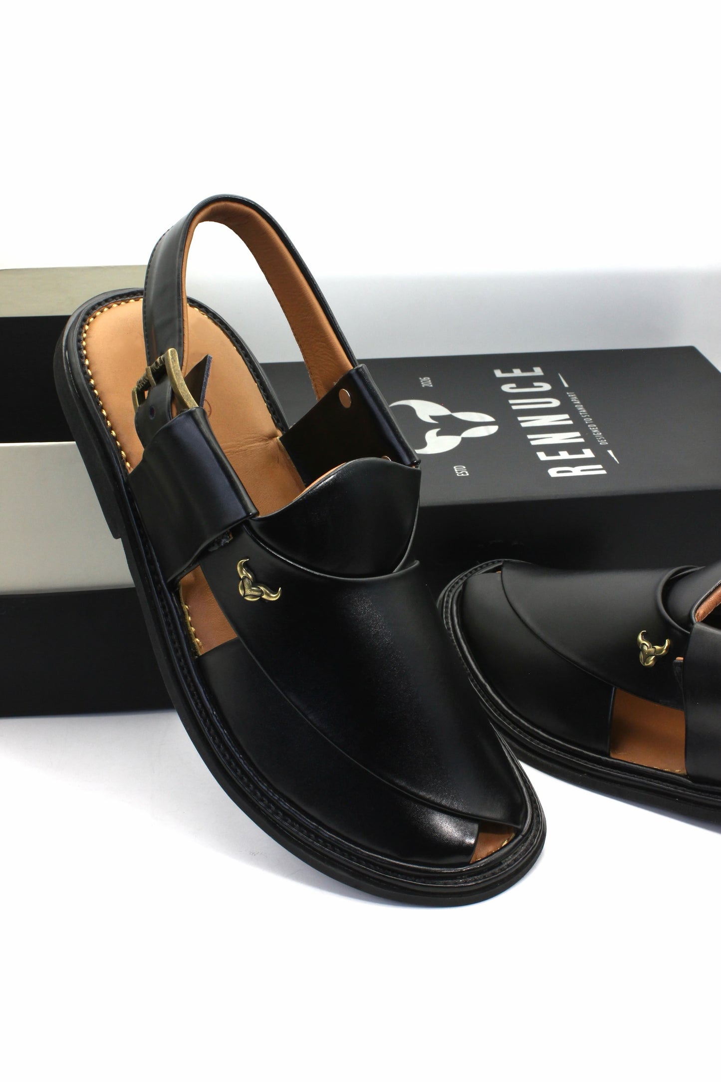 Luxury Round Black Authentic Peshawari Chappal by Rennuce