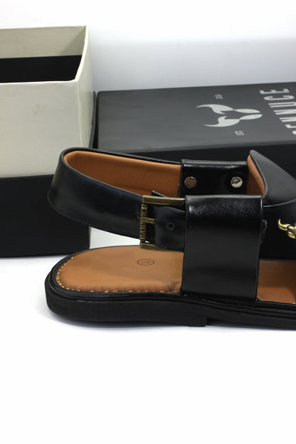 Luxury Round Black Authentic Peshawari Chappal by Rennuce