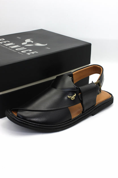 Luxury Round Black Authentic Peshawari Chappal by Rennuce