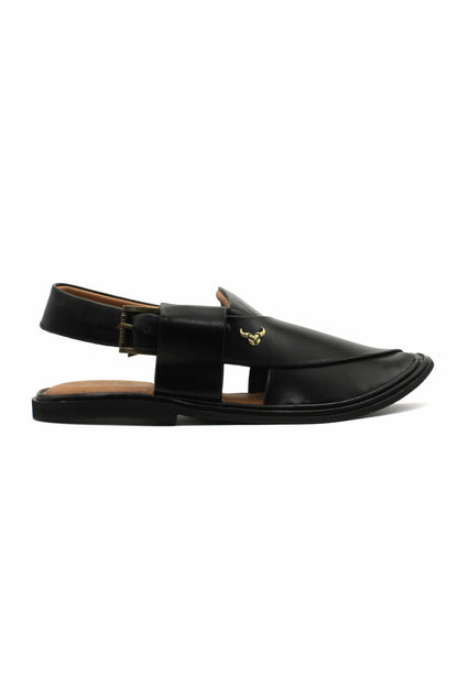 Luxury Round Black Authentic Peshawari Chappal by Rennuce