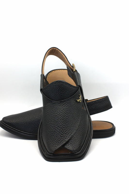 Luxury Traditional Black Granular Authentic Peshawari Chappal by Rennuce