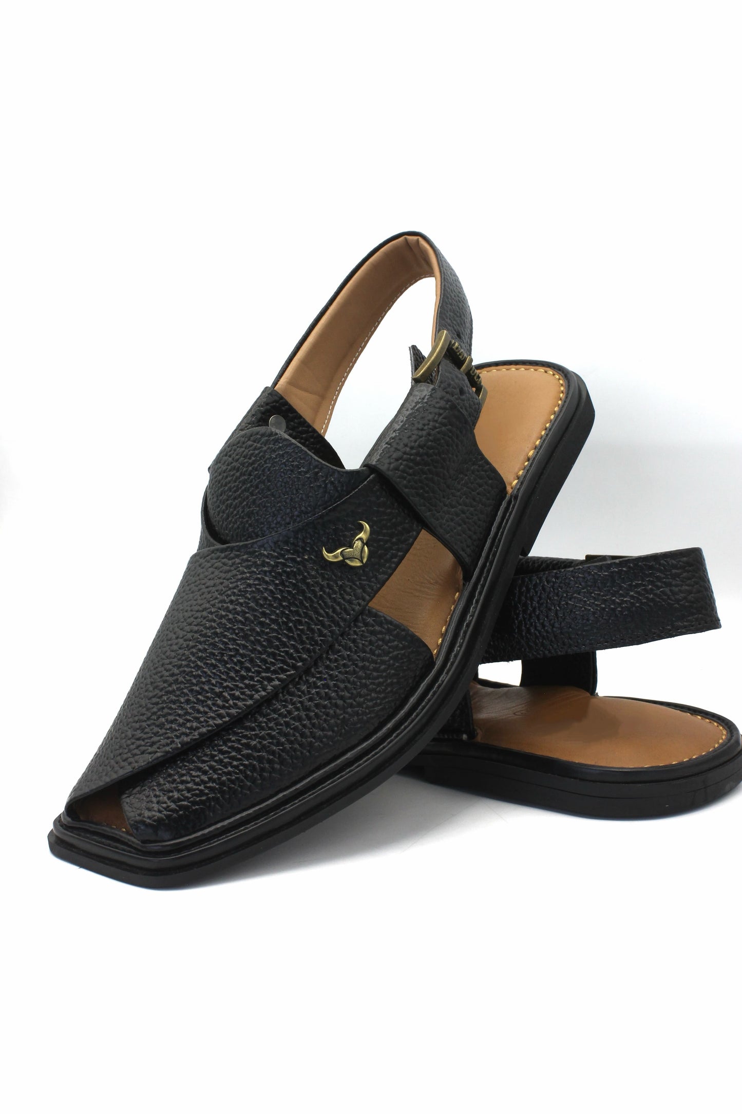 Luxury Traditional Black Granular Authentic Peshawari Chappal by Rennuce