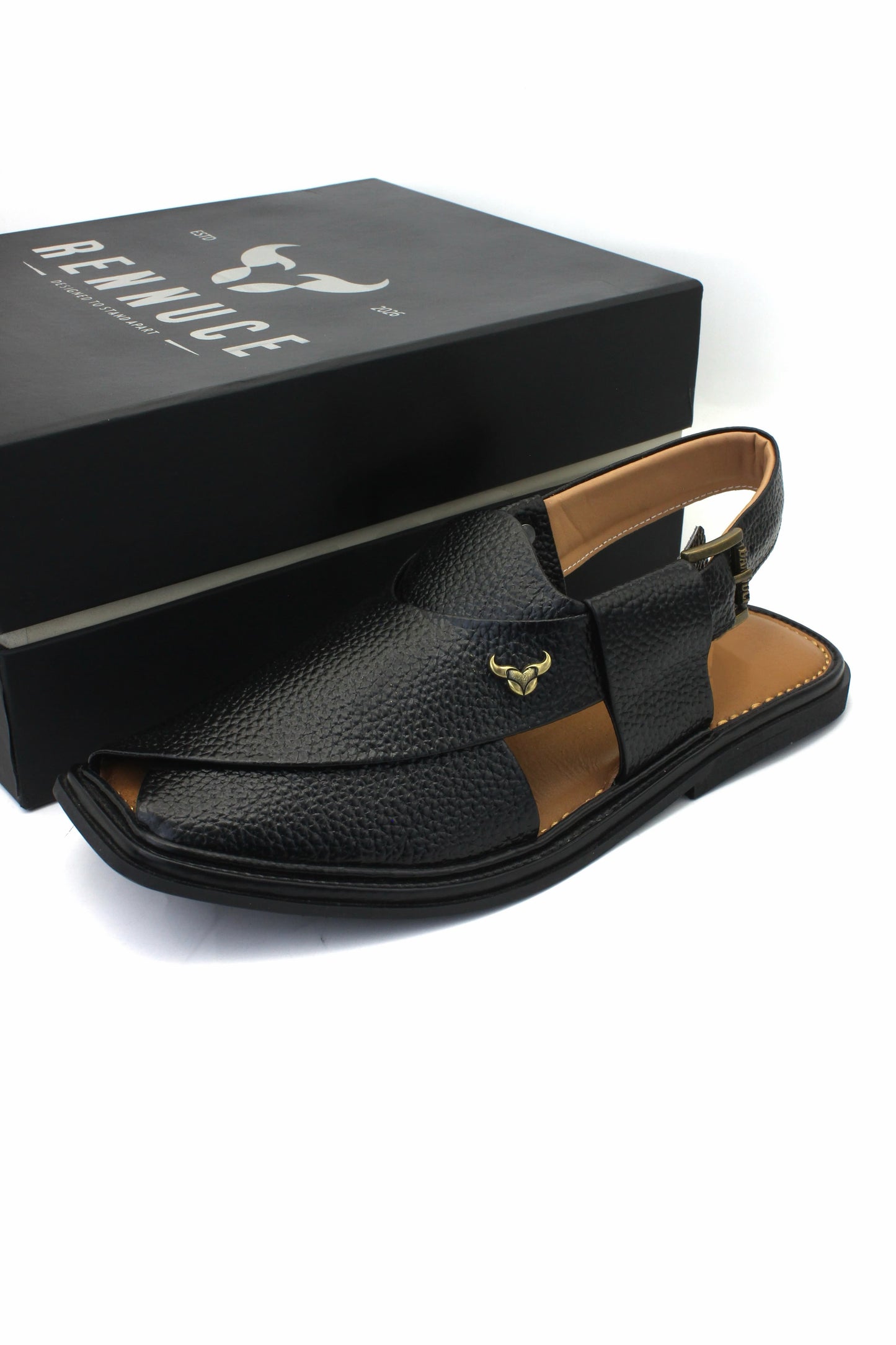 Luxury Traditional Black Granular Authentic Peshawari Chappal by Rennuce