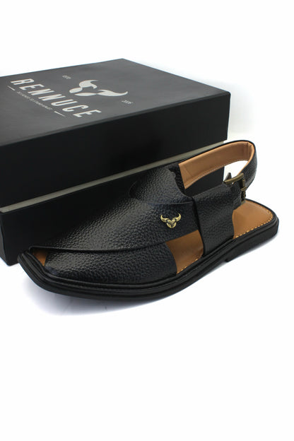 Luxury Traditional Black Granular Authentic Peshawari Chappal by Rennuce