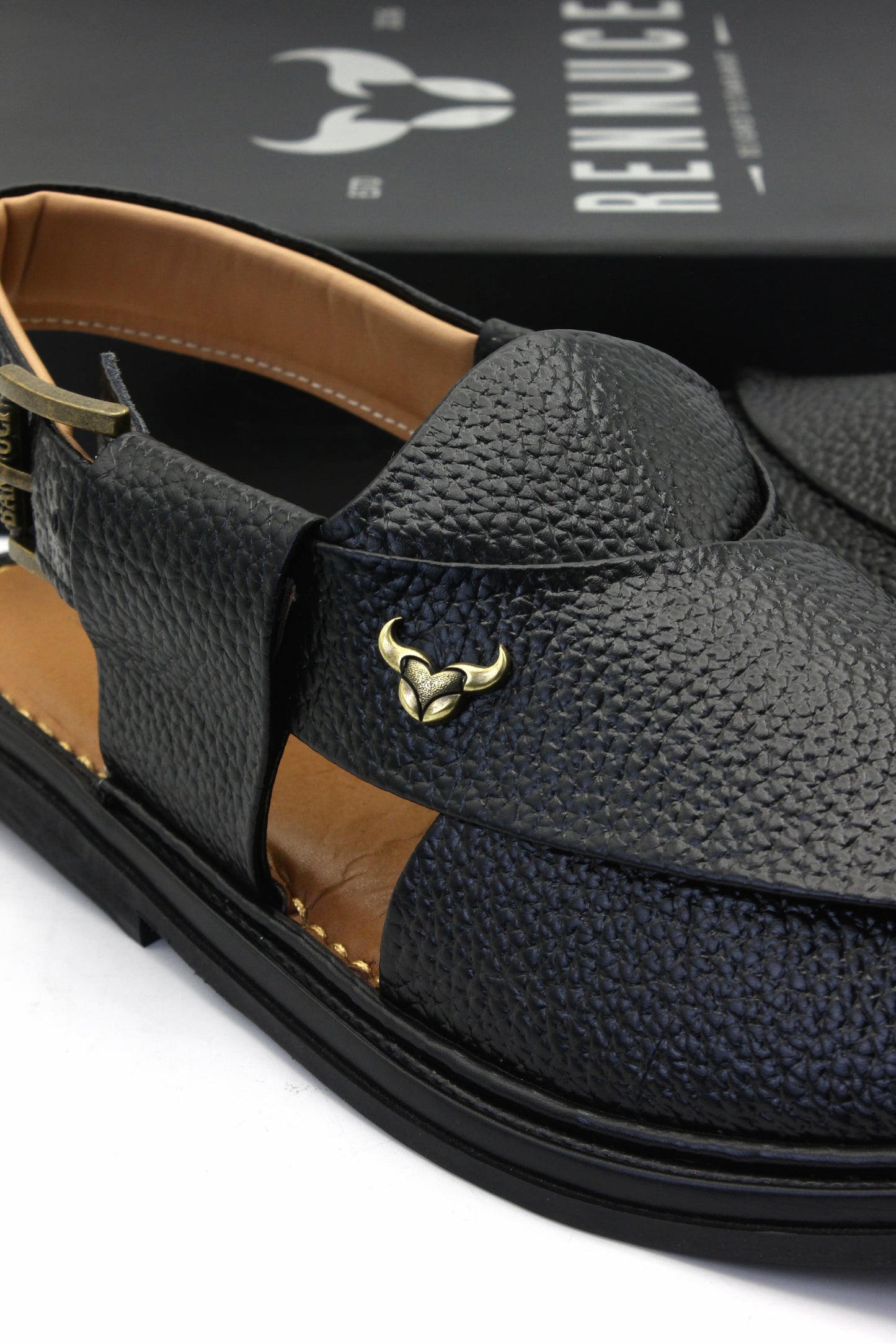 Luxury Traditional Black Granular Authentic Peshawari Chappal by Rennuce