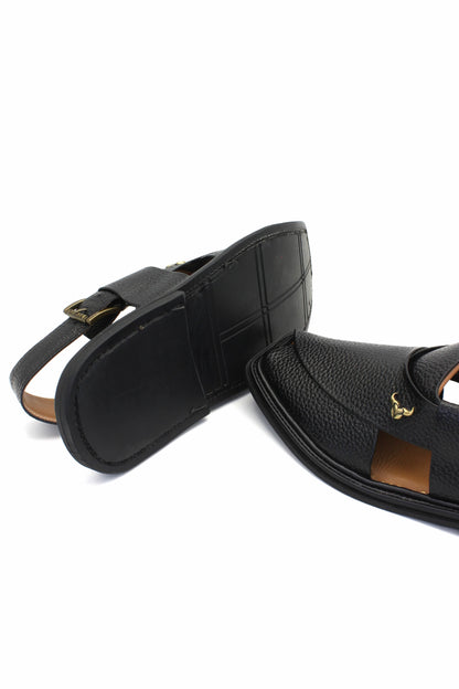 Luxury Traditional Black Granular Authentic Peshawari Chappal by Rennuce