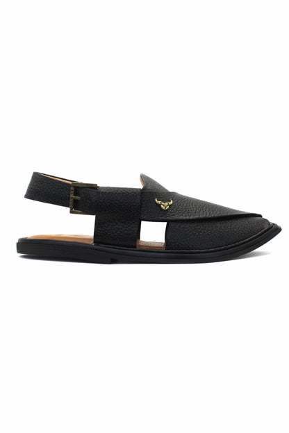 Luxury Traditional Black Granular Authentic Peshawari Chappal by Rennuce