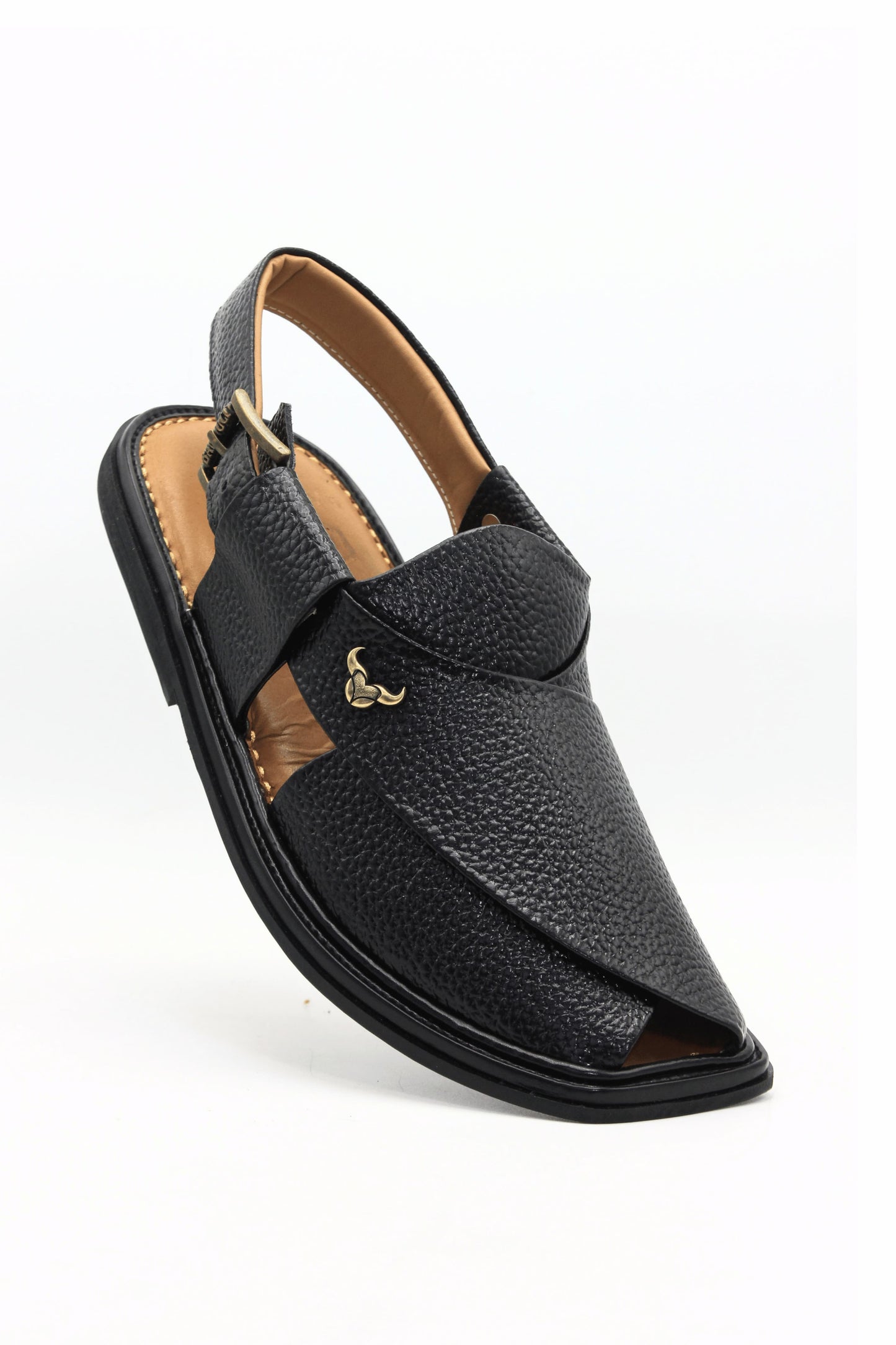 Luxury Traditional Black Granular Authentic Peshawari Chappal by Rennuce