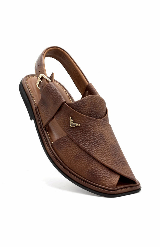 Luxury Traditional Brown Granular Authentic Peshawari Chappal by Rennuce