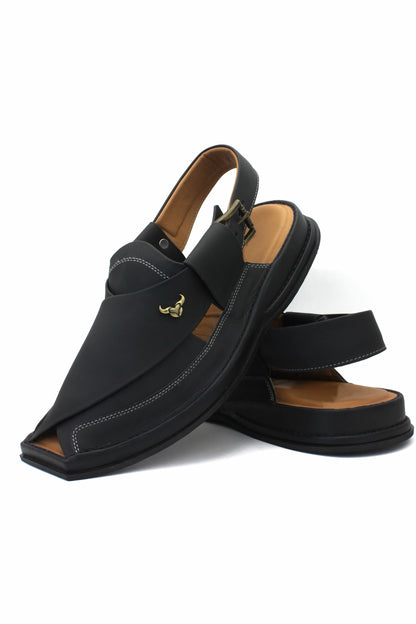 Luxury Zalmi Black Authentic Peshawari Chappal by Rennuce