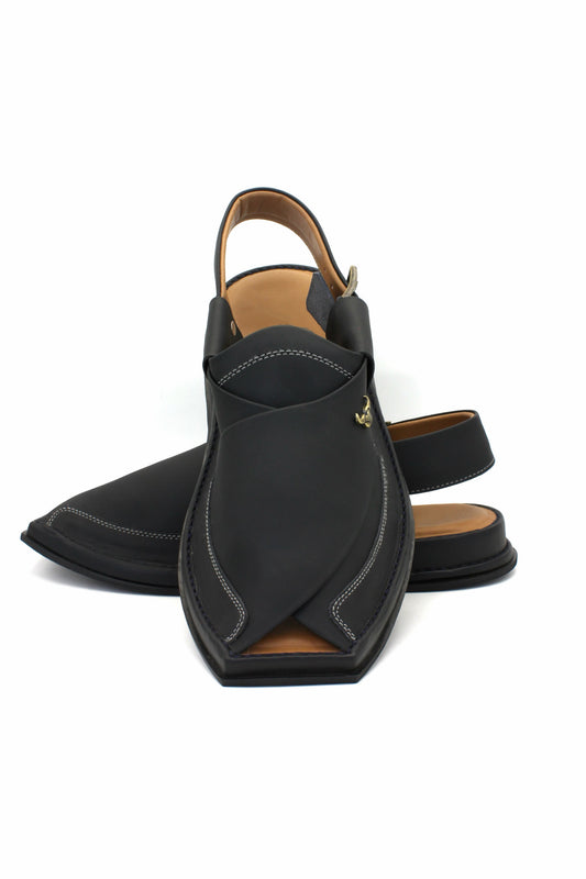 Luxury Zalmi Black Authentic Peshawari Chappal by Rennuce