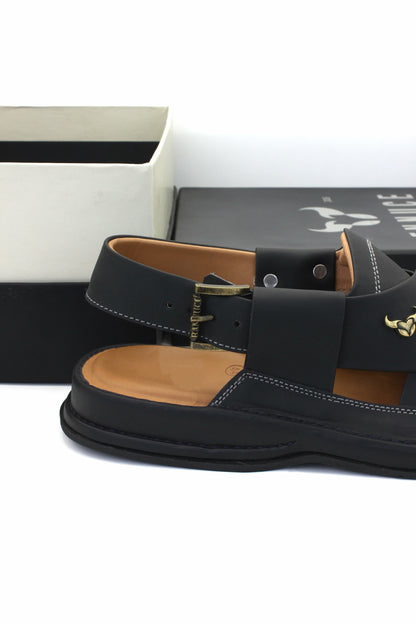 Luxury Zalmi Black Authentic Peshawari Chappal by Rennuce