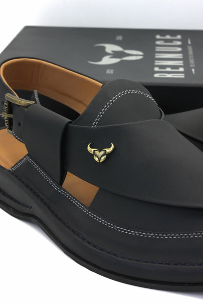 Luxury Zalmi Black Authentic Peshawari Chappal by Rennuce