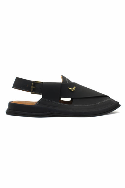 Luxury Zalmi Black Authentic Peshawari Chappal by Rennuce