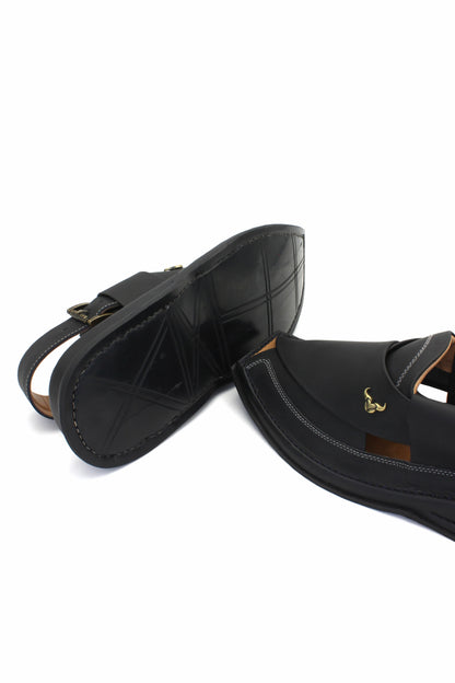 Luxury Zalmi Black Authentic Peshawari Chappal by Rennuce