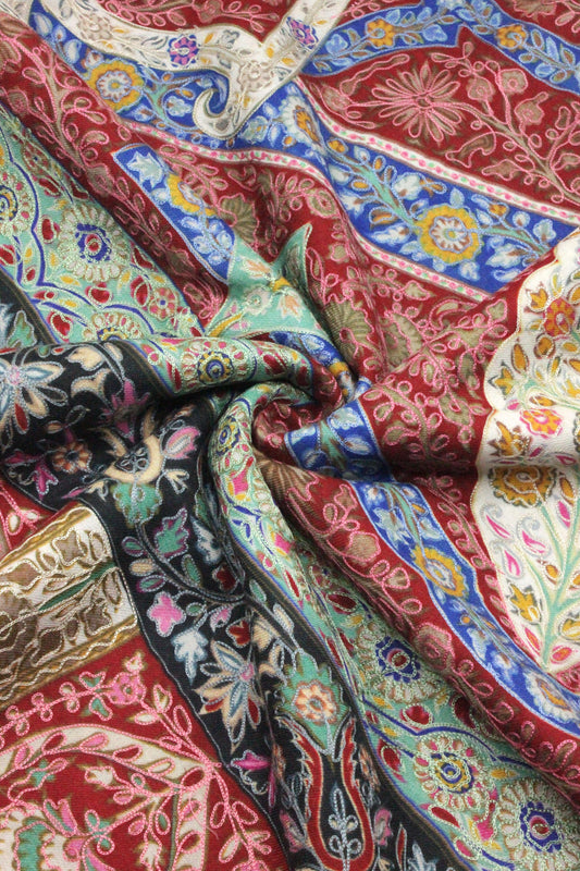 Premium Quality Red Fully Multi Color Kalamkar Authentic Pashmina Cashmere Shawl
