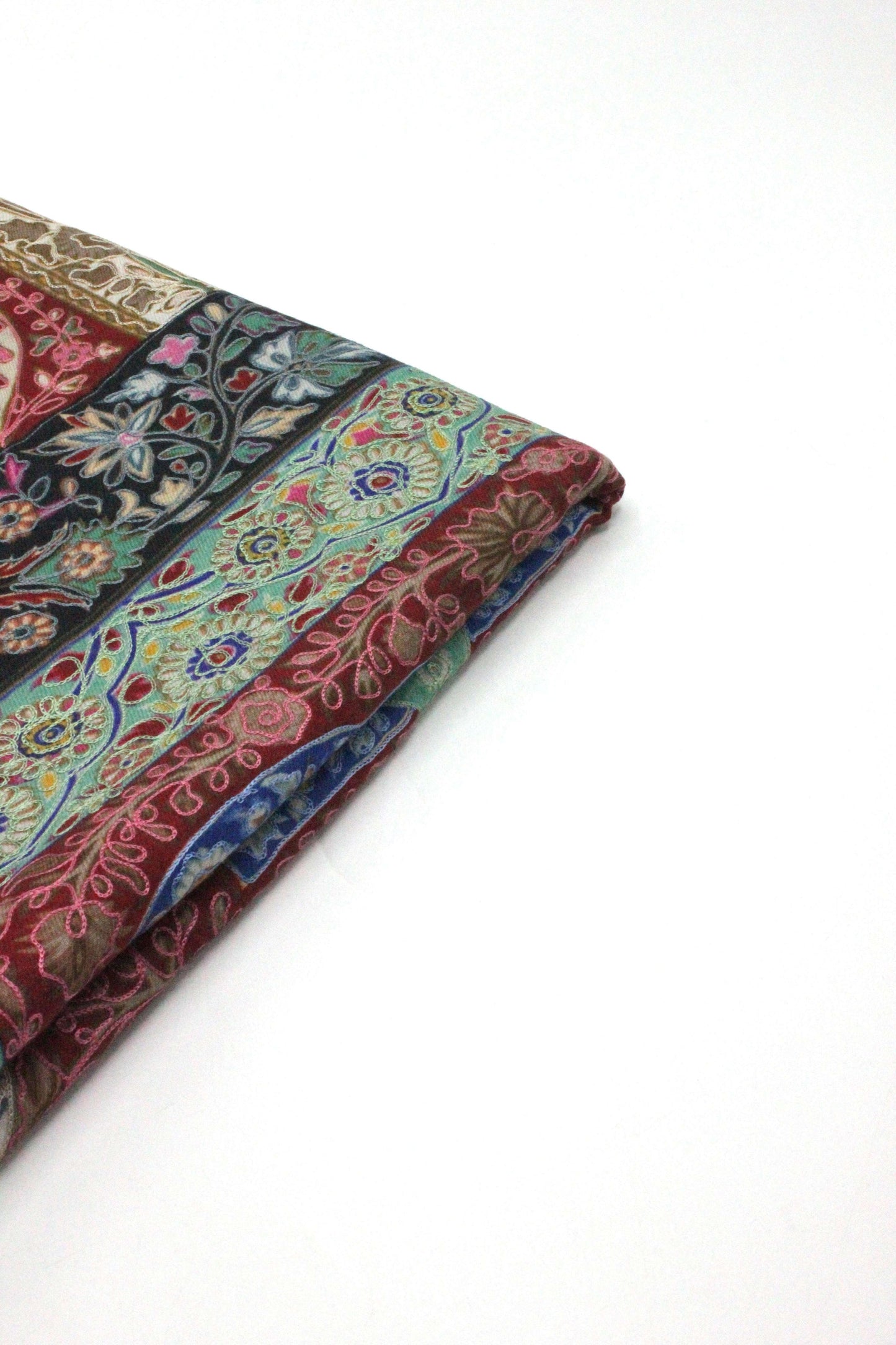 Premium Quality Red Fully Multi Color Kalamkar Authentic Pashmina Cashmere Shawl