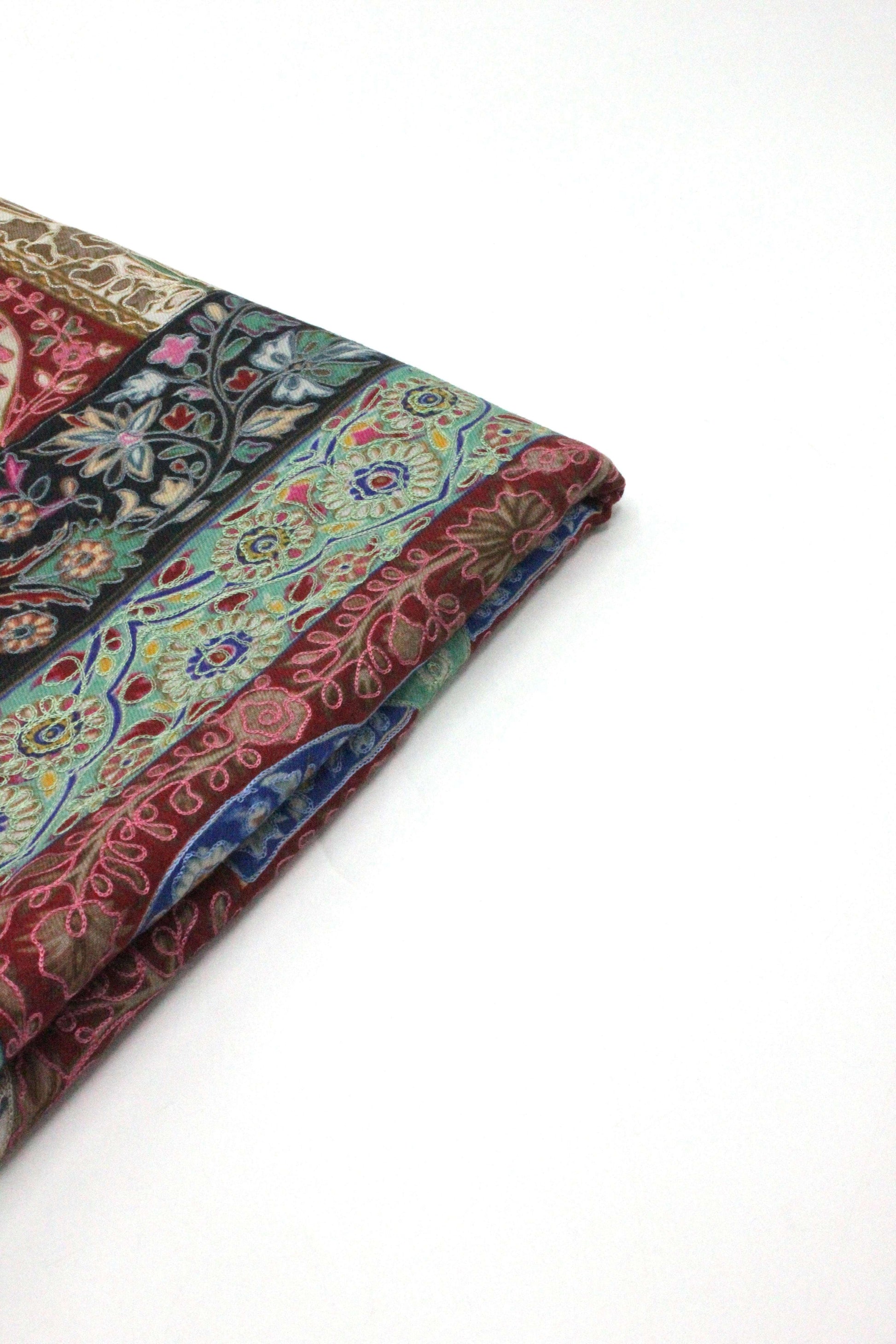 Premium Quality Red Fully Multi Color Kalamkar Authentic Pashmina Cashmere Shawl
