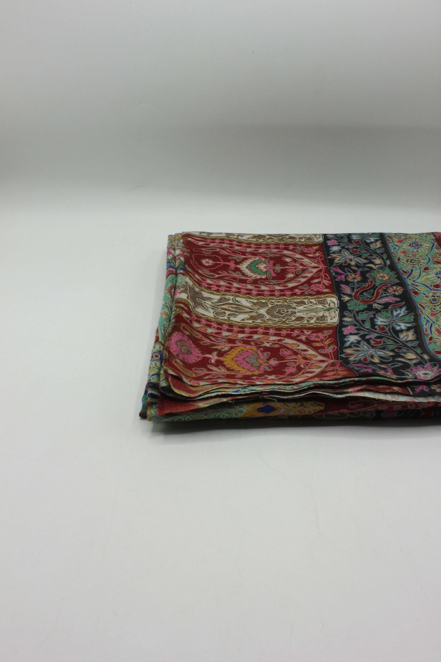 Premium Quality Red Fully Multi Color Kalamkar Authentic Pashmina Cashmere Shawl