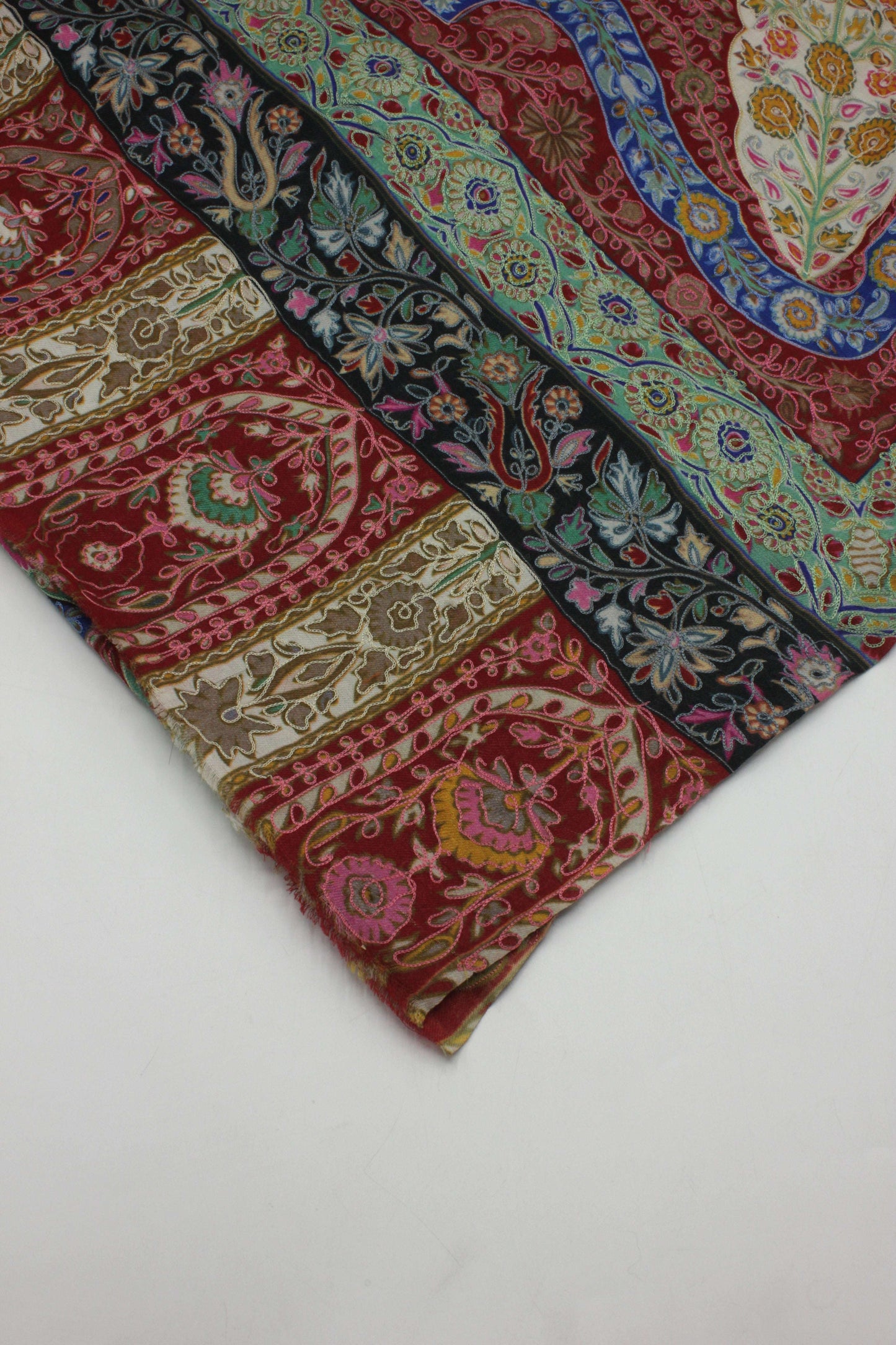 Premium Quality Red Fully Multi Color Kalamkar Authentic Pashmina Cashmere Shawl