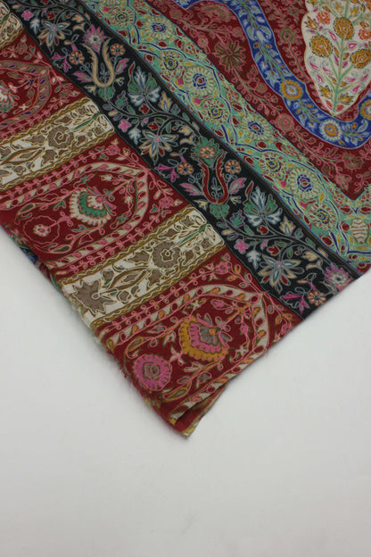 Premium Quality Red Fully Multi Color Kalamkar Authentic Pashmina Cashmere Shawl