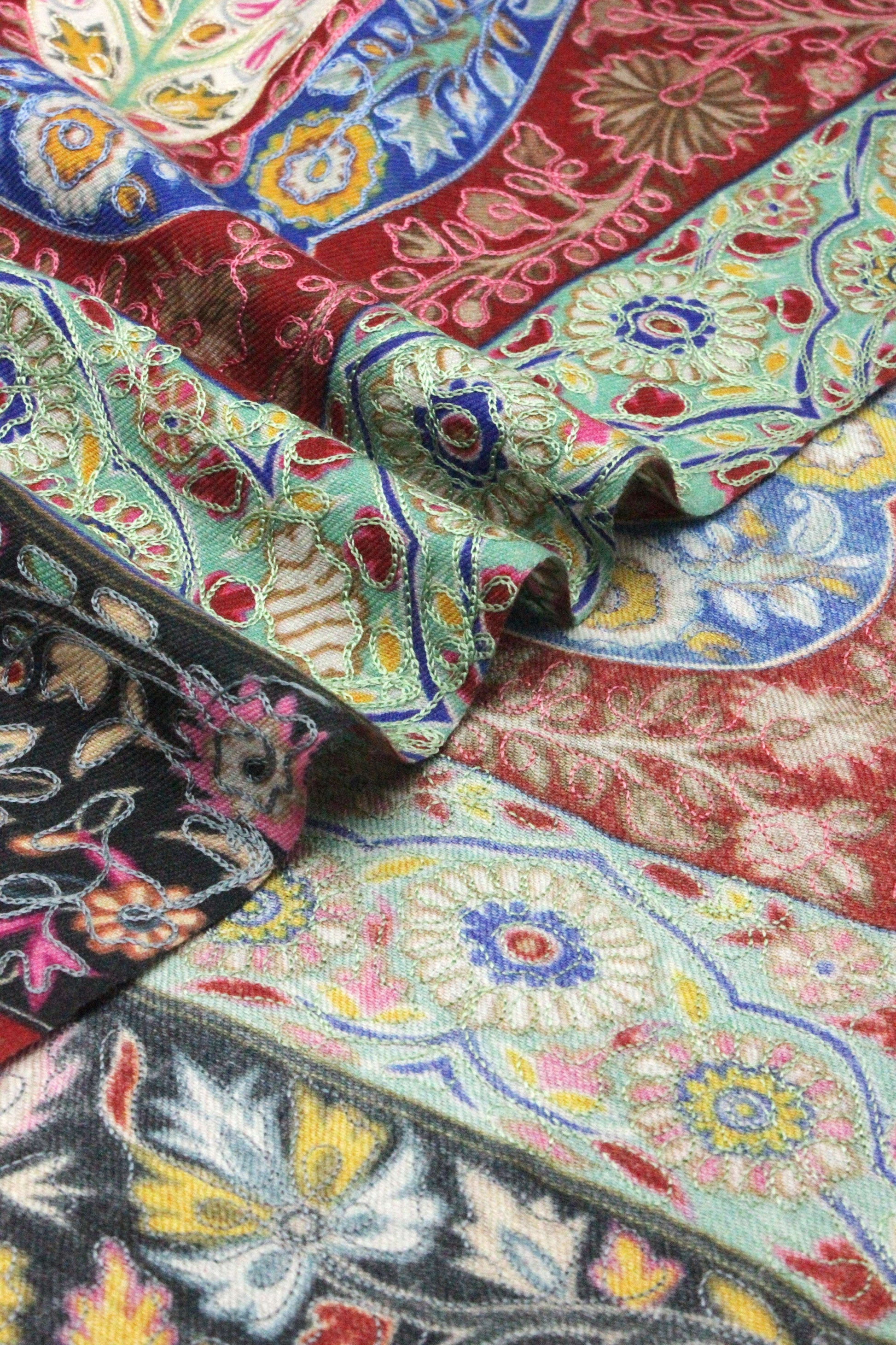 Premium Quality Red Fully Multi Color Kalamkar Authentic Pashmina Cashmere Shawl