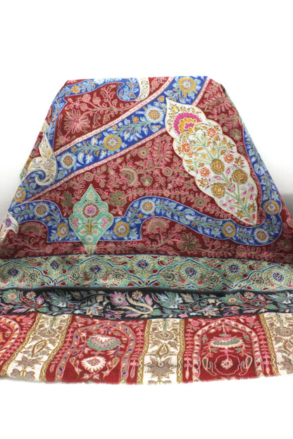Premium Quality Red Fully Multi Color Kalamkar Authentic Pashmina Cashmere Shawl